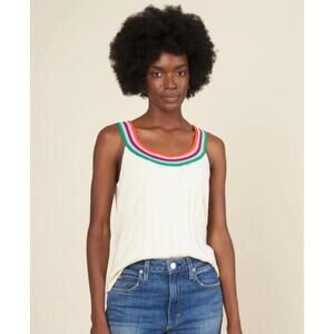 Kule The Reva Cream Robbed Knit Pullover Sweater Tank Rainbow Strap Stretch Sz S